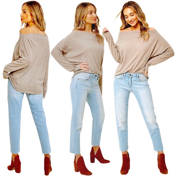 BOUTIQUE* Hacci Off-Shoulder Long Sleeve Sweater Top - Picture 2 of 10